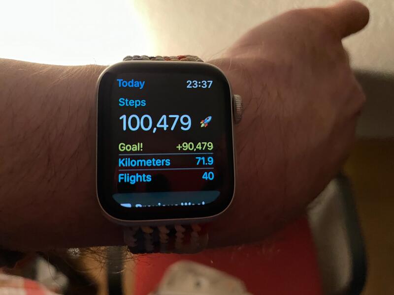 Step counter after the challenge showing 100,479 steps