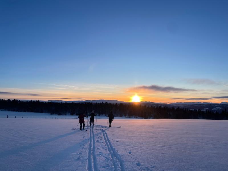 Sunset view while skiing