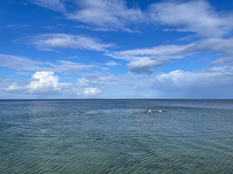 My friends swimming in the ocean in Denmark